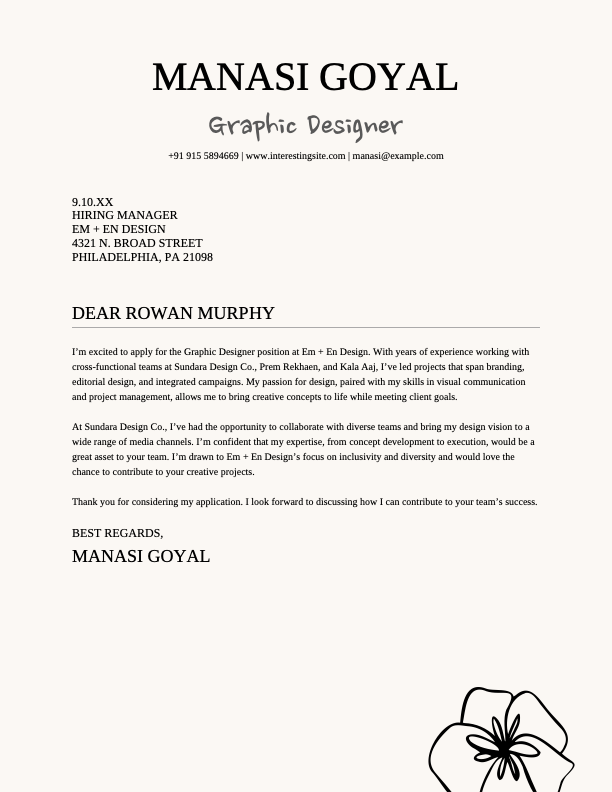 Elegant graphic design cover letter